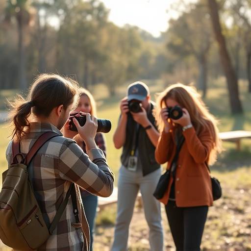 A group of photographers participating in an outdoor workshop