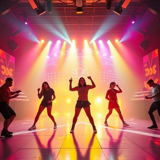 A vibrant music video shoot in Studio Kappa, featuring dynamic choreography and colorful set design.